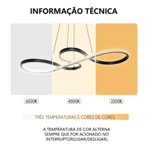 Lustre Pendente Sala de jantar Cozinha Moderno Led 40w 3 Em 1 Bivolt 127/220v Preto
