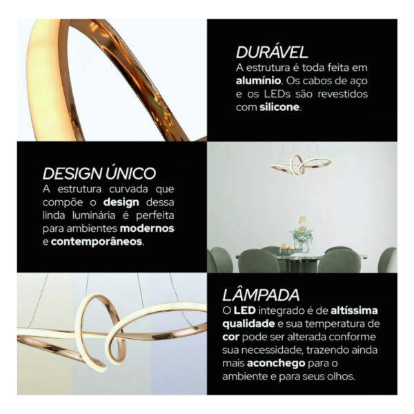 Lustre Pendente Led Decorativo Metalico  3 Temperaturas Bivolt