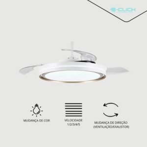 Ventilador Teto Retrátil Embuled Breeze Home dourado Estrutura Branco / Pás Transparente Diâmetro 920 Mm Frequência.