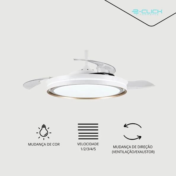 Ventilador Teto Retrátil Embuled Breeze Home dourado Estrutura Branco / Pás Transparente Diâmetro 920 Mm Frequência.
