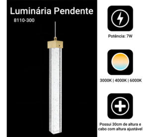 Kit 2 Lustre Pendente Cristal Bolhas Led 3 Cores Dourado 127/220v Dourado