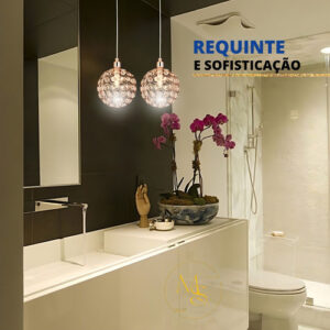 Pendente Metal + Cristal Rose Cozinha Quarto Sala Lavabo