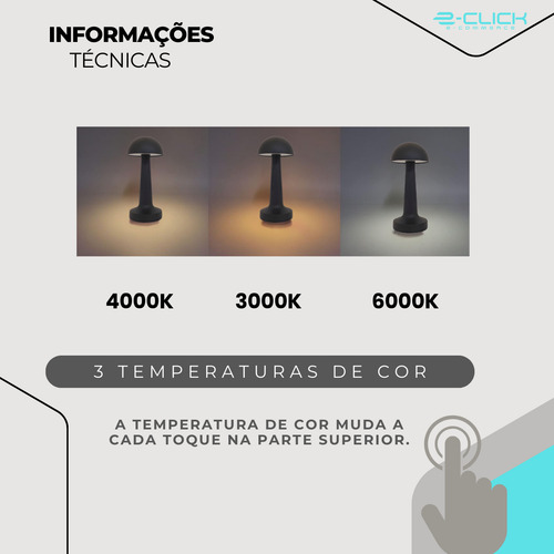 Luminária De Mesa Led Preta Eclick Recarregável 5w Bivolt Preto Preto 127/220v