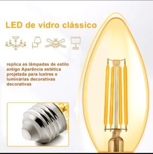 Lâmpada LED Filamento Vela E14 4W Âmbar 2200K Decorativa Retrô