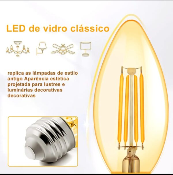 Lâmpada LED Filamento Vela E14 4W Âmbar 2200K Decorativa Retrô