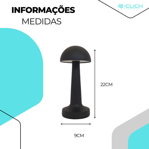 Luminária De Mesa Led Preta Eclick Recarregável 5w Bivolt Preto Preto 127/220v