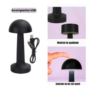 Luminária De Mesa Led Preta Eclick Recarregável 5w Bivolt Preto Preto 127/220v