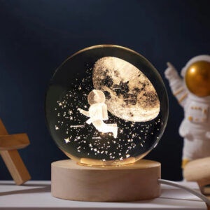 Luminária Led Bola 3d Astronauta Decor Cinderella Madeira Transparente 127/220v