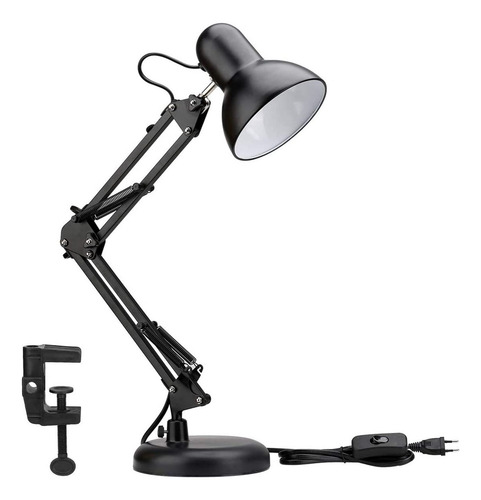Luminária De Mesa Dapon Articulada Abajur Modelo Pixar Com Base E Garra Cor Preto
