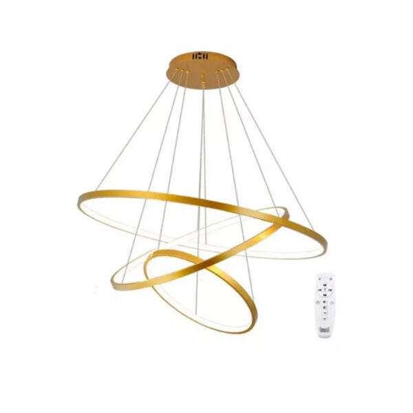 Lustre pendente Led Integrado 89W Dourado Moderno 3 Arcos com controle