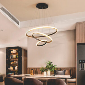 Luminária Pendente Lustre 3 Anéis Arcos Led Luz 3 Em 1 Preto
