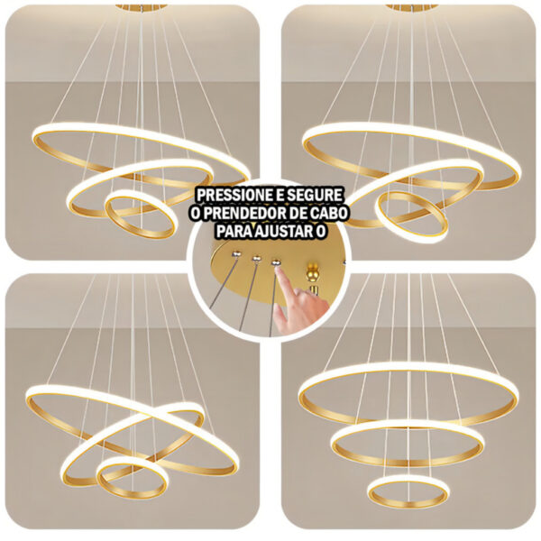 Pendente Luminaria Lustre Led Teto Posições regulaveis Moderno Sala Jantar 60w 127/220v Dourado
