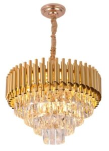 Lustre Pendente de Cristal Dourado 40cm 6 Lâmpadas E14 Com Cabo 1 Metro