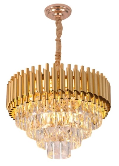 Lustre Pendente de Cristal Dourado 40cm 6 Lâmpadas E14 Com Cabo 1 Metro