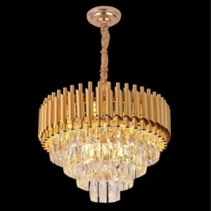 Lustre Pendente de Cristal Dourado 40cm 6 Lâmpadas E14 Com Cabo 1 Metro
