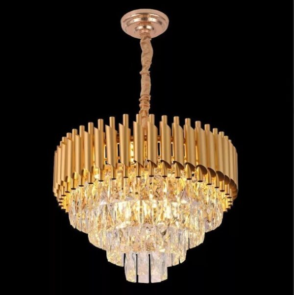Lustre Pendente de Cristal Dourado 40cm 6 Lâmpadas E14 Com Cabo 1 Metro