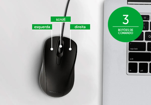 MOUSE INTELBRAS MCI10 -COM FIO PRETO INTELBRAS