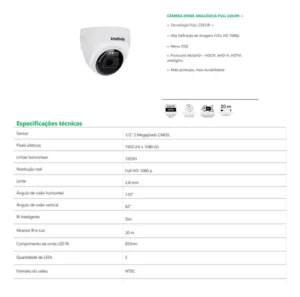 CÂMERA DOME VHD 1220 D FC+ BLACK INTELBRAS
