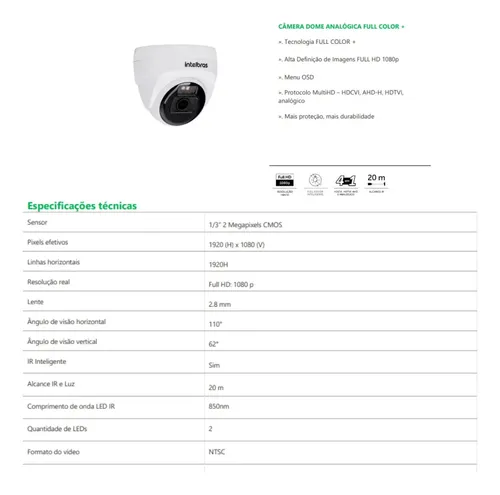 CÂMERA DOME VHD 1220 D FC+ BLACK INTELBRAS