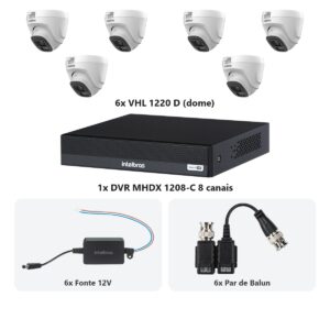 Kit 6 Cameras VHL 1220 D + DVR MHDX 1208-C 8 Canais + Fontes + Baluns