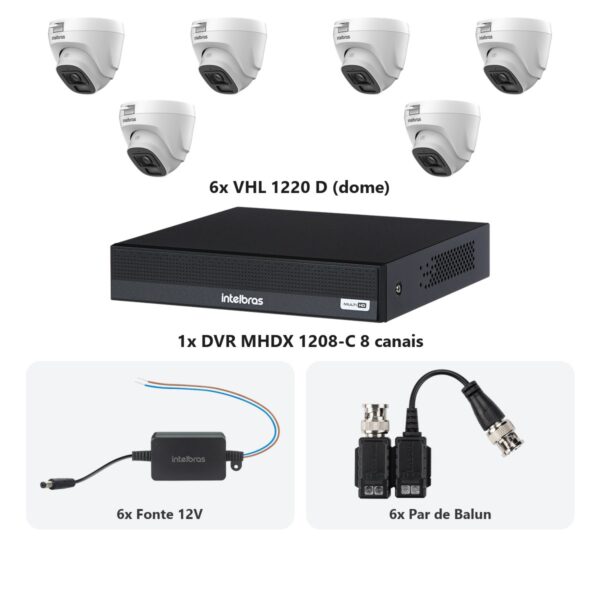 Kit 6 Cameras VHL 1220 D + DVR MHDX 1208-C 8 Canais + Fontes + Baluns