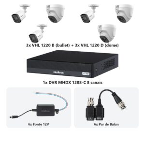 Kit 6 Cameras VHL 1220 B e D + DVR MHDX 1208-C 8 Canais + Fontes + Baluns