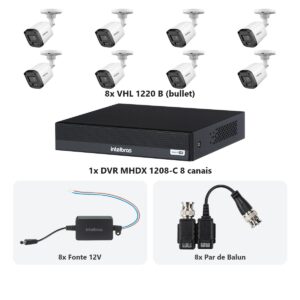Kit 8 Cameras VHL 1220 B + DVR MHDX 1208-C 8 Canais + Fontes + Baluns