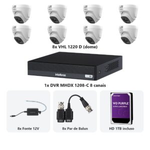 Kit 8 Cameras VHL 1220 D + DVR MHDX 1208-C 8 Canais + HD 1TB + Fontes + Baluns