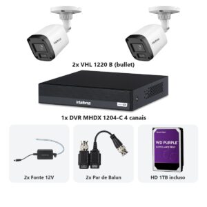 Kit 2 Cameras VHL 1220 B + DVR MHDX 1204-C 4 Canais + HD 1TB + Fontes + Baluns