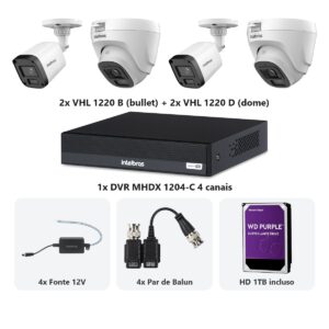 Kit 4 Cameras VHL 1220 B e D + DVR MHDX 1204-C 4 Canais + HD 1TB + Fontes + Baluns