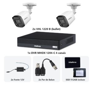 Kit 2 Cameras VHL 1220 B + DVR MHDX 1204-C 4 Canais + SSD 512GB + Fontes + Baluns