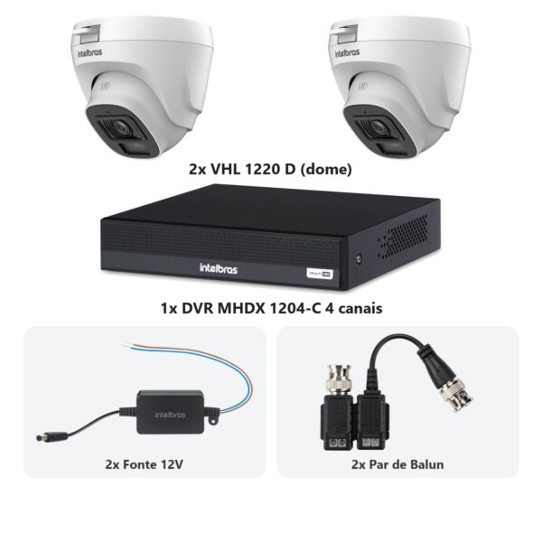 Kit 2 Cameras VHL 1220 D + DVR MHDX 1204-C 4 Canais + Fontes + Baluns