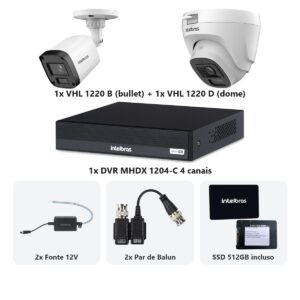 Kit 2 Cameras VHL 1220 B e D + DVR MHDX 1204-C 4 Canais + SSD 512GB + Fontes + Baluns