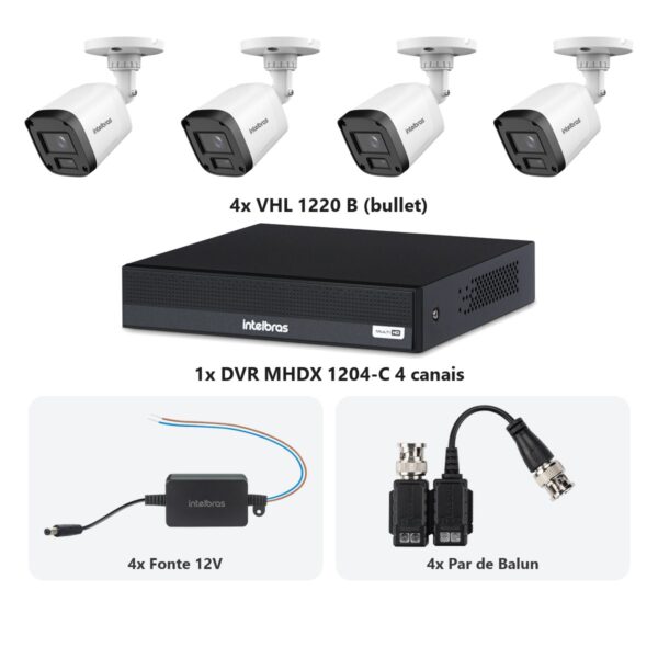Kit 4 Cameras VHL 1220 B + DVR MHDX 1204-C 4 Canais + Fontes + Baluns