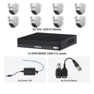 Kit 8 Cameras VHL 1220 D + DVR MHDX 1208-C 8 Canais + Fontes + Baluns