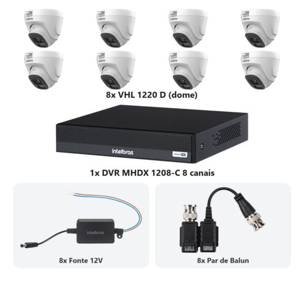 Kit 8 Cameras VHL 1220 D + DVR MHDX 1208-C 8 Canais + Fontes + Baluns