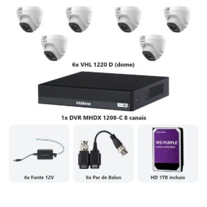 Kit 6 Cameras VHL 1220 D + DVR MHDX 1208-C 8 Canais + HD 1TB + Fontes + Baluns