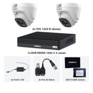 Kit 2 Cameras VHL 1220 D + DVR MHDX 1204-C 4 Canais + SSD 512GB + Fontes + Baluns
