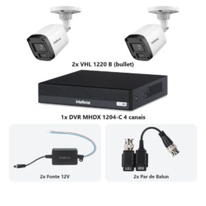 Kit 2 Cameras VHL 1220 B + DVR MHDX 1204-C 4 Canais + Fontes + Baluns