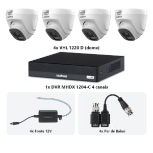 Kit 4 Cameras VHL 1220 D + DVR MHDX 1204-C 4 Canais + Fontes + Baluns
