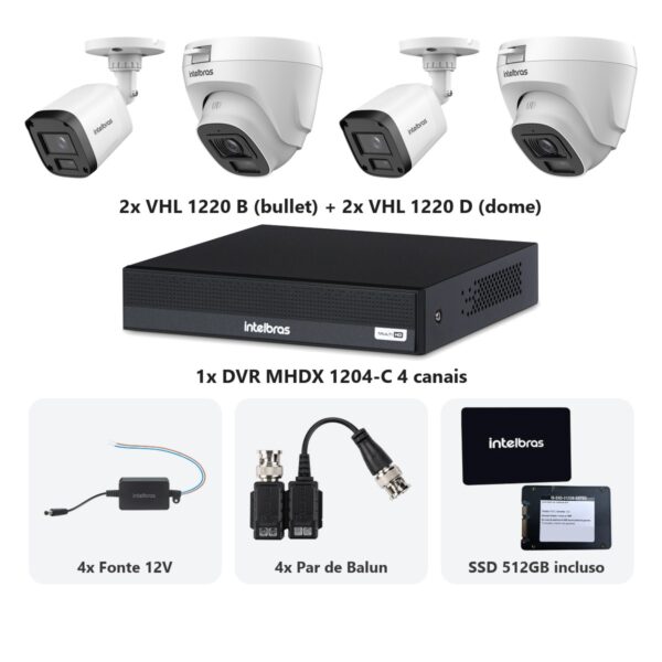 78ed8c1349c02350b9998c60c1228ae5.jpg Kit 4 Cameras VHL 1220 B e D + DVR MHDX 1204-C 4 Canais + SSD 512GB + Fontes + Baluns