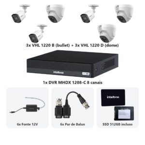 Kit 6 Cameras VHL 1220 B e D + DVR MHDX 1208-C 8 Canais + SSD 512GB + Fontes + Baluns