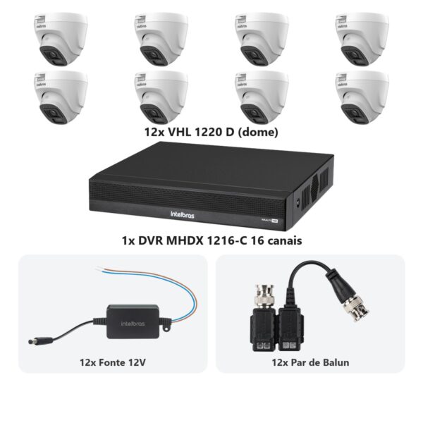 Kit 12 Cameras VHL 1220 D + DVR MHDX 1216-C 16 Canais + Fontes + Baluns