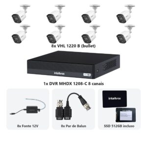 Kit 8 Cameras VHL 1220 B + DVR MHDX 1208-C 8 Canais + SSD 512GB + Fontes + Baluns