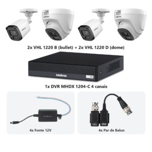 Kit 4 Cameras VHL 1220 B e D + DVR MHDX 1204-C 4 Canais + Fontes + Baluns
