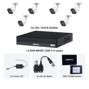 Kit 6 Cameras VHL 1220 B + DVR MHDX 1208-C 8 Canais + SSD 512GB + Fontes + Baluns
