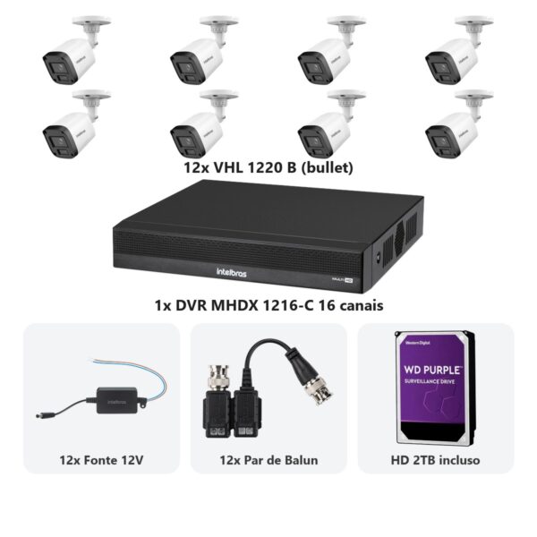 Kit 12 Cameras VHL 1220 B + DVR MHDX 1216-C 16 Canais + HD 2TB + Fontes + Baluns
