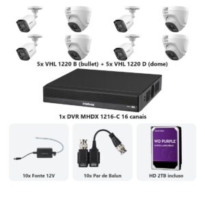 Kit 10 Cameras VHL 1220 B e D + DVR MHDX 1216-C 16 Canais + HD 2TB + Fontes + Baluns