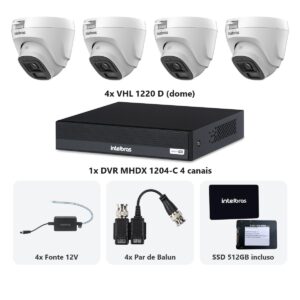 Kit 4 Cameras VHL 1220 D + DVR MHDX 1204-C 4 Canais + SSD 512GB + Fontes + Baluns