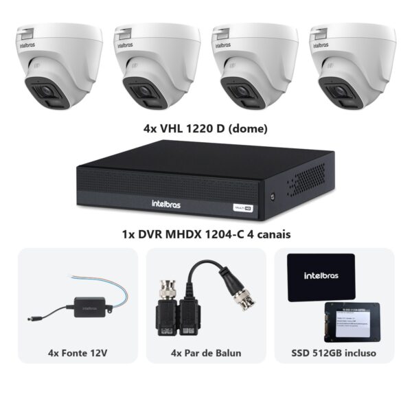 Kit 4 Cameras VHL 1220 D + DVR MHDX 1204-C 4 Canais + SSD 512GB + Fontes + Baluns